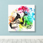 Hond blaft naar muziek canvas afdruk (Insitu (Houten vloer))