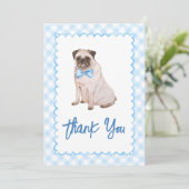 Hond Blauw Gingham Baby Shower Bedankkaart (Staand voorkant)