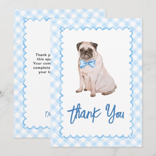 Hond Blauw Gingham Baby Shower Bedankkaart (Voorkant / Achterkant)