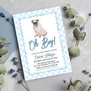 Hond Blauw Gingham O Jongen Baby Borrel Kaart