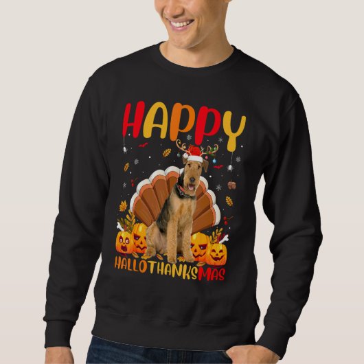 Hond Blij Airedale Terrier Hellothanksmas Trui (Voorkant)