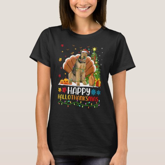 Hond   Blij Airedale Terrier Hond Hellothanksmas T-shirt (Voorkant)