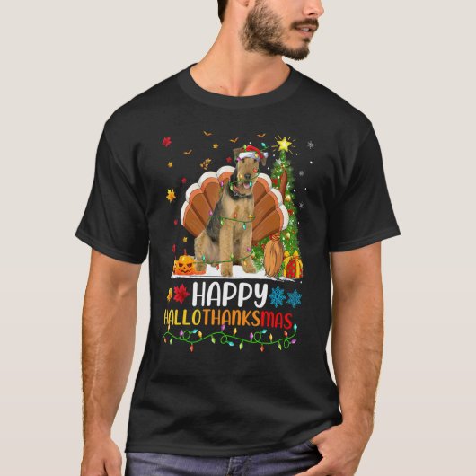 Hond   Blij Airedale Terrier Hond Hellothanksmas T-shirt (Voorkant)