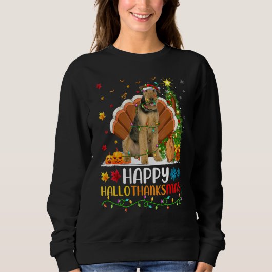 Hond Blij Airedale Terrier Hond Hellothanksmas Trui (Voorkant)