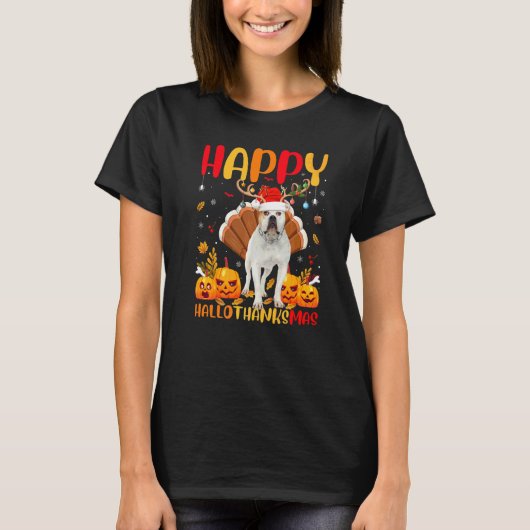 Hond Blij Amerikaanse Bulldog Hellothanksmas T-shirt (Voorkant)