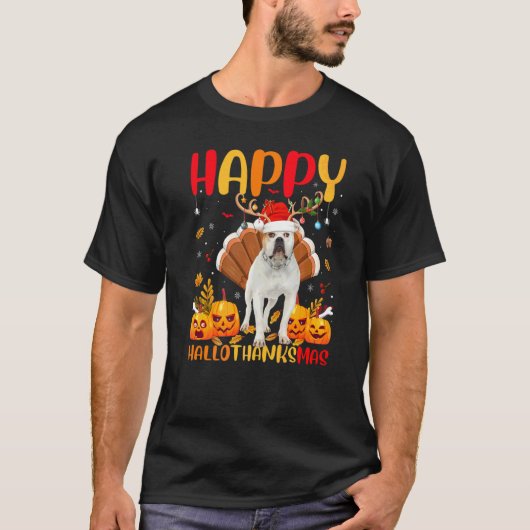 Hond Blij Amerikaanse Bulldog Hellothanksmas T-shirt (Voorkant)