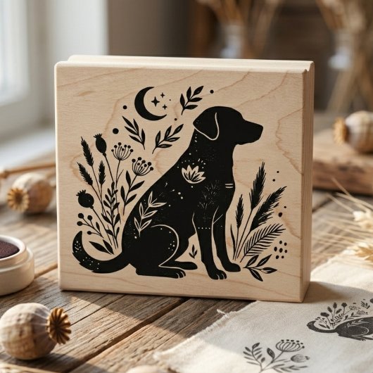 Hond Bloem Silhouet Hemels Botanische Kunst Rubberstempel