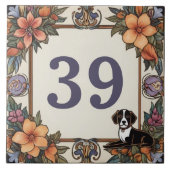Hond & Bloemen Aangepaste huisnummer Tekenplaat Tegeltje (Voorkant)