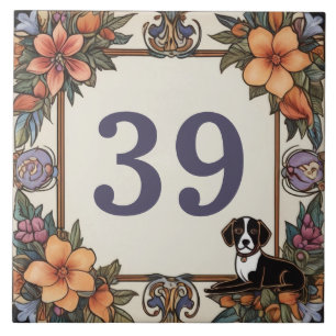 Hond & Bloemen Aangepaste huisnummer Tekenplaat Tegeltje