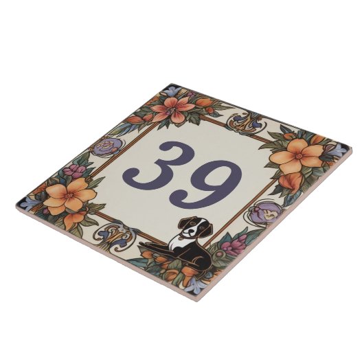 Hond & Bloemen Aangepaste huisnummer Tekenplaat Tegeltje (Zijkant)