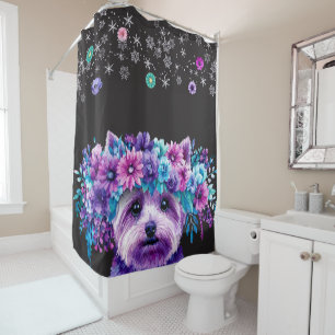 Hond bloemen douchegordijn
