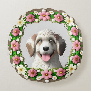 Hond Bloemig Schattig Huisdier Liefhebber Huis Dec Rond Kussen