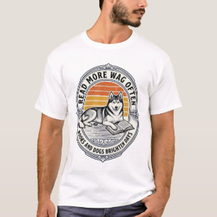 Hond Boek Liefhebber Shirt Vintage Gravure Husky L