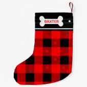Hond Bone Christmas Rode Flanel Plaid Kleine Kerstsok (Achterkant)