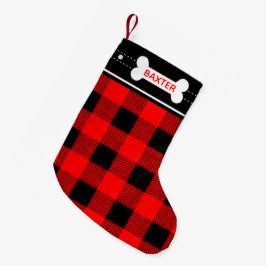 Hond Bone Christmas Rode Flanel Plaid Kleine Kerstsok
