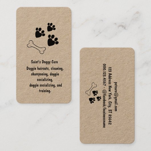 Hond Bone en Paw Prints Kraft Papier Visitekaartje (Voorkant / Achterkant)