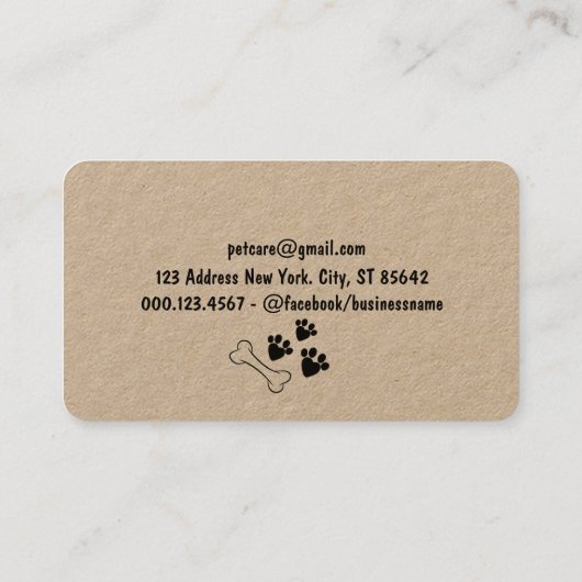 Hond Bone en Paw Prints Kraft Papier Visitekaartje (Achterkant)