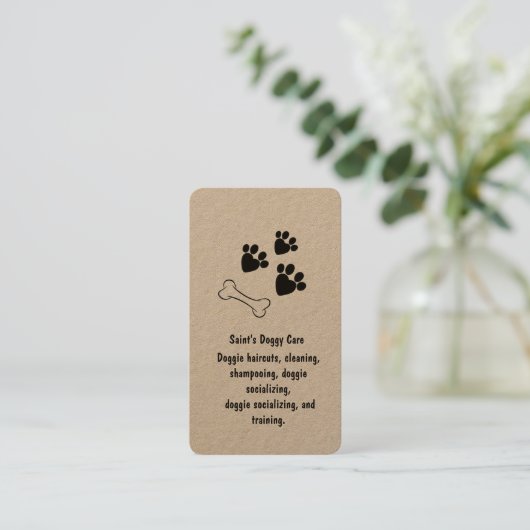 Hond Bone en Paw Prints Kraft Papier Visitekaartje (Staand voorkant)