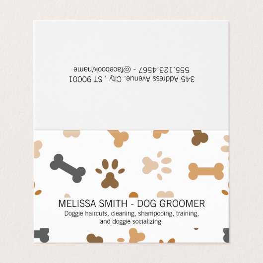 Hond Bone en Paw Prints Visitekaartje (Buitenkant ongevouwen)