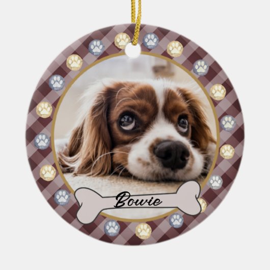 Hond Bone Naam Paws Kerstmis | Keramisch Ornament (Voorkant)