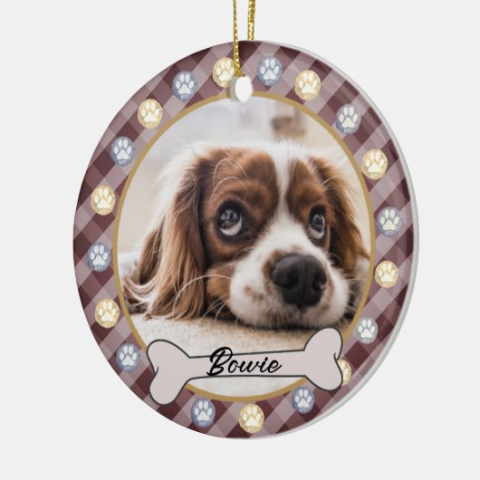 Hond Bone Naam Paws Kerstmis | Keramisch Ornament (Links)