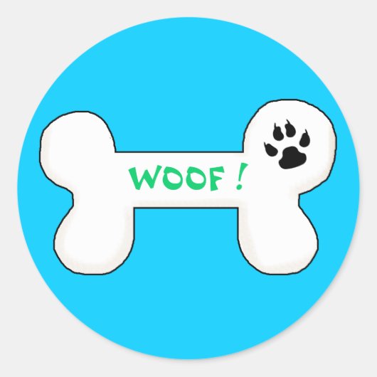 Hond Bone Woof Grappig Huisdier Ronde Sticker (Voorkant)