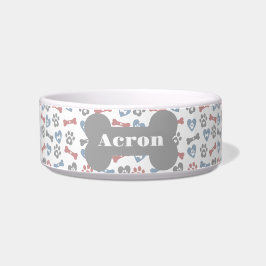 Hond Botten poten en harten blauw roze grijs patro Voerbakje