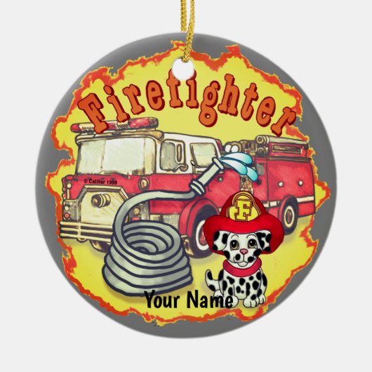 Hond Brandweerman Brandweerman Keramisch Ornament (Voorkant)