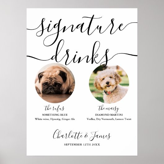Hond bruiloft handtekening Drinken teken Poster (Voorkant)
