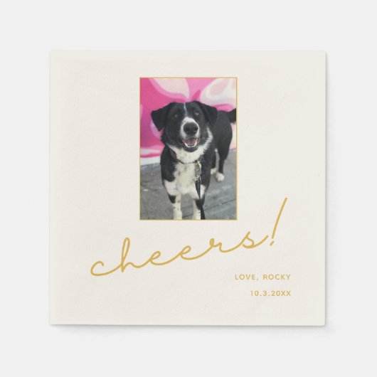 Hond bruiloft servetten goud proost huisdier foto (Voorkant)