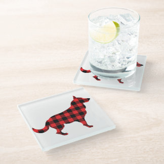 Hond Buffalo Plaid Design Glazen Onderzetter