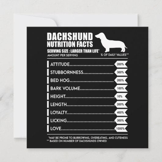 Hond Cadeau | Dachshund Voedingsfeiten Kaart (Voorkant)