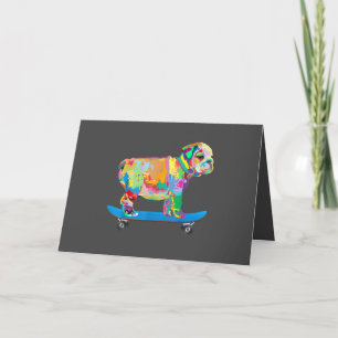 Hond Cadeau   Kleurrijke Coole Bulldog Puppy Skate Feestdagen Kaart