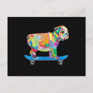 Hond Cadeau   Kleurrijke Coole Bulldog Puppy Skate Feestdagenkaart