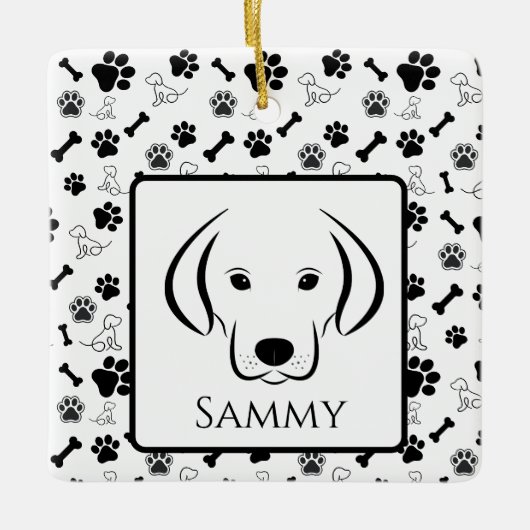 Hond Cadeau Zwart en Wit Ornament (Voorkant)