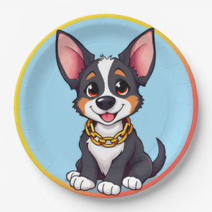 Hond Cartoon Feest Vrolijke Viering Ontwerp Papieren Bordje