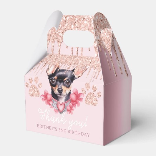 Hond Chihuahua met Glitter Verjaardag Bedankdoosjes (Voorkant Zijde)