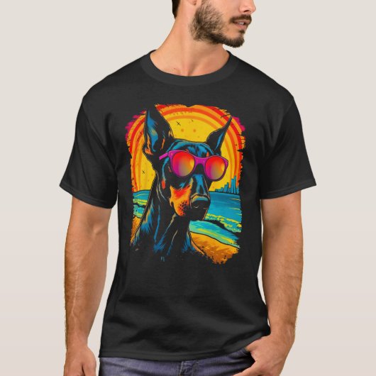 Hond Cool Dobermann Pinscher Zonnebril T-shirt (Voorkant)