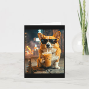 Hond corgi drinkend ijskoude koffie grappige dier  kaart