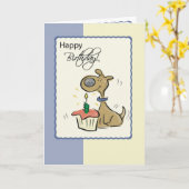 Hond Cupcake Verjaardag Kaart (Gele Bloem)