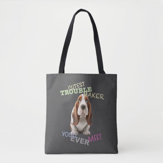 Hond Cuttest Trouble Maker Schattig Schattig Grapp Tote Bag (Voorkant)