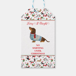 Hond Dachshund Door Sneeuw Kerstmis Furry Bright Cadeaulabel