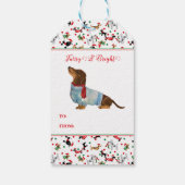 Hond Dachshund Door Sneeuw Kerstmis Furry Bright Cadeaulabel (Achterkant)