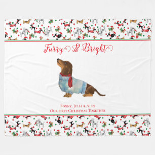 Hond Dachshund Door Sneeuw Kerstmis Furry Bright Fleece Deken