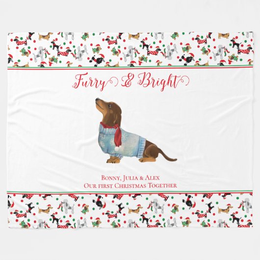 Hond Dachshund Door Sneeuw Kerstmis Furry Bright Fleece Deken (Voorkant (Horizontaal))
