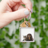 hond (Dachshund) en kat (Japanse kat) op wit Sleutelhanger (Hand)