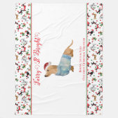 Hond Dachshund Santa Hoed Kerstmis Furry Bright Fleece Deken (Voorkant)