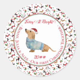 Hond Dachshund Santa Hoed Kerstmis Furry Bright Ronde Sticker