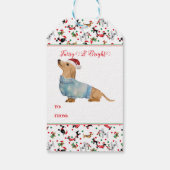 Hond Dachshund w / Santa Hoed Kerstmis Furry Brigh Cadeaulabel (Achterkant)
