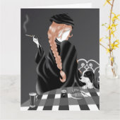 Hond & Dame bij café Bruin haar wenskaart Kaart (Gele Bloem)